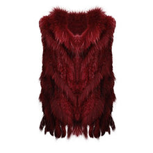 Load image into Gallery viewer, fur story Women&#39;s Knitted Real Rabbit Fur Vest with Raccoon Fur Collar Thick Warm Vest Sleeveless