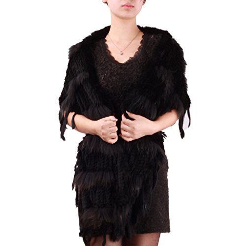 Women's Handmade Knitted Long Shawl Real Rabbit Fur Raccoon Fur Shawl 070112