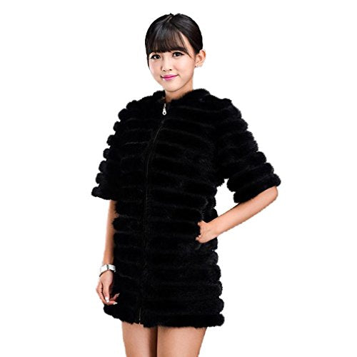 Fur Story 16170 Women's Long Real Mink Fur Coat with Mandarin Collar 1/2 Sleeve