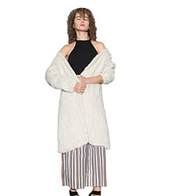 Load image into Gallery viewer, fur story Women&#39;s Knitted Long Fur Coat with Real Mink Fur Thick Warm Coat Full Sleeve V Neck