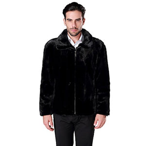 fur story Men's Genuine Mink Fur Coat Thick Warm Coat Full Sleeve Turn Down Collar (Black)