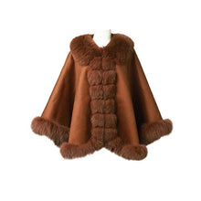 Load image into Gallery viewer, Women&#39;s Wool Poncho Coat With Fox Fur Collar And Hem For Winter Thick Warm Shawl (Fur Story 18701)