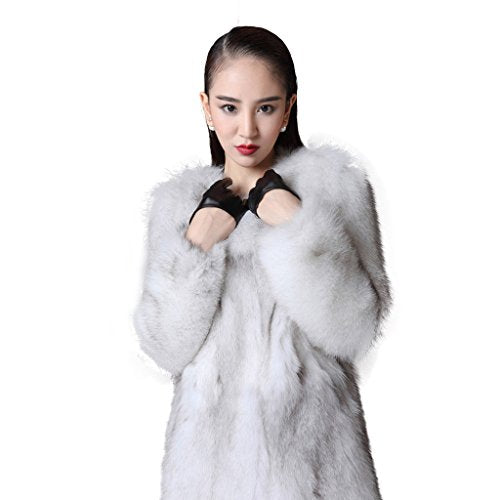 fur story Women's Long Fur Coat with Real Fox Fur Thick Warm Coat Single Breasted Full Sleeve O Neck