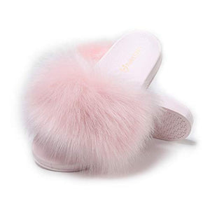 Fur Story FS19S13 Women's Faux Fur Slides for Outdoor Furry Slide Sandals Fur Slippers