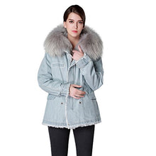 Load image into Gallery viewer, Fur Story Women&#39;s Real Fur Coat with Fox Fur Lining and Raccoon Fur Collar Full Sleeve