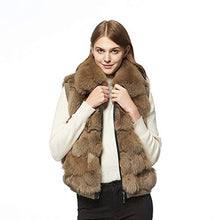 Load image into Gallery viewer, Fur Story Women&#39;s Genuine Fox Fur Vest with Collar Fuzzy Warm Sleeveless Overcoat Waistcoat in Winter(Kahki-3XL)