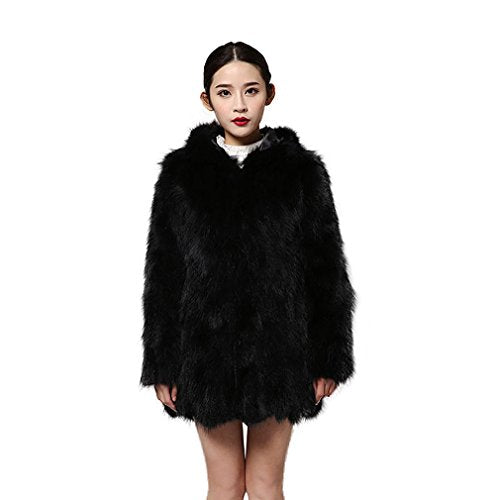 fur story Women's Long Real Raccoon Fur Coat with Hood Thick Warm Coat Full Sleeve O Neck