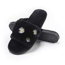 Load image into Gallery viewer, Women&#39;s Furry Slippers Fluffy Fur Slippers Daisy Open Toe House Slippers(Black,7.5-8)