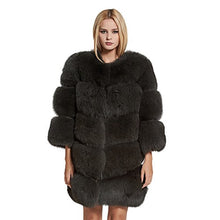 Load image into Gallery viewer, fur story Women&#39;s Long Fur Coat with Real Fox Fur Thick Warm Coat O Neck