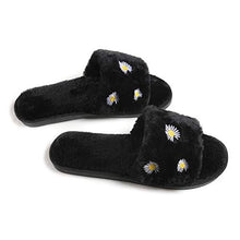 Load image into Gallery viewer, Women&#39;s Furry Slippers Fluffy Fur Slippers Daisy Open Toe House Slippers(Black,7.5-8)