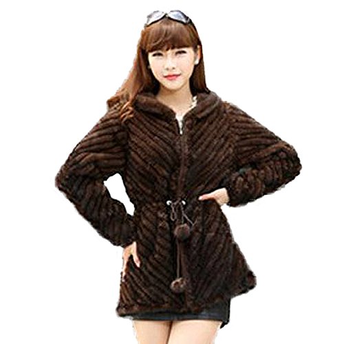 fur story 15184 Women's Real Knitted Mink Fur Coat with Hood
