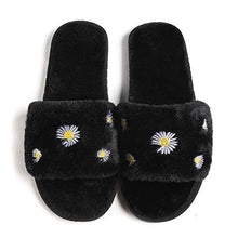 Load image into Gallery viewer, Women&#39;s Furry Slippers Fluffy Fur Slippers Daisy Open Toe House Slippers(Black,7.5-8)