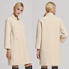 Load image into Gallery viewer, Women&#39;s Lamb Shearing Fur Coat Winter Coat 3/4 Sleeve Stand up Collar(10,Beige)