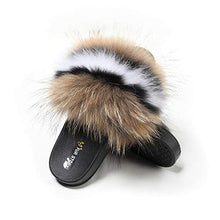 Load image into Gallery viewer, Fur Story Women&#39;s Fox Fur Slides Furry Slide Sandals Summer Fur Slippers (Brown, Numeric_7_Point_5)