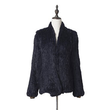 Load image into Gallery viewer, fur story Women&#39;s Knitted Fur Coat with Real Rabbit Fur Thick Warm Coat Full Sleeve V Neck