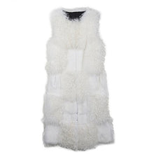 Load image into Gallery viewer, fur story Women&#39;s Long Real Mongolian Lamb Fur Vest with Rabbit Fur Sleeveless O Neck