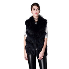 Load image into Gallery viewer, fur story Women&#39;s Knitted Real Rabbit Fur Vest with Raccoon Fur Collar Thick Warm Vest Sleeveless