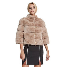 Load image into Gallery viewer, fur story Women&#39;s Long Real Rex Rabbit Fur Coat with Sheep Leather Warm Coat Full Sleeve Stand up Collar