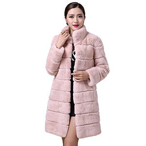 Fur Story Women's Long Fur Coat with Real Rex Rabbit Fur Nine Points Sleeve Mandarin Collar