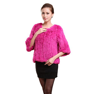 Fur Story Women's Short Knitted Real Rabbit Fur Coat Pullover