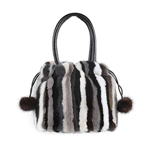 Women's Mink Fur Handbag Tote Furry Top Handle Bag Satchel Purses Multicolor