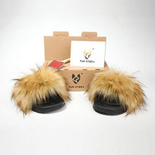 Load image into Gallery viewer, Fur Story ladies outdoor faux fur furry sandals (faux raccoon skin)