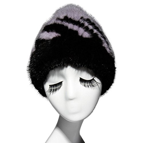 Fur Story Women's Knitted Real Mink Fur Beanie Hat with Fox Fur Pom Pom Skullies Hat