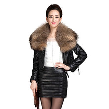 Load image into Gallery viewer, Women&#39;s Short Genuine Sheep Leather Coat with Raccoon Fur Collar