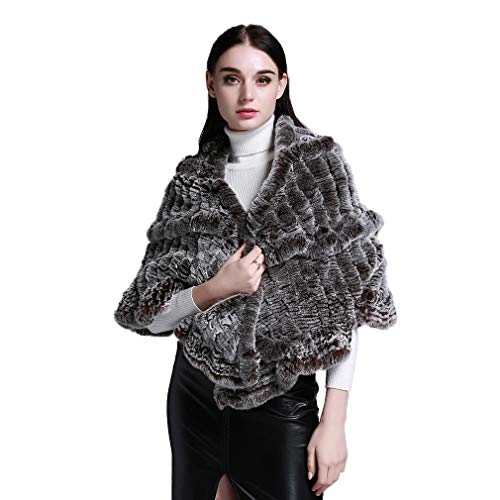 Fur Story Women's Fur Wrap with Rabbit Fur Shawl Cape for Winter