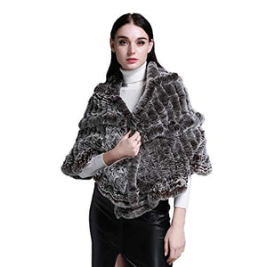 Fur Story Women's Fur Wrap with Rabbit Fur Shawl Cape for Winter