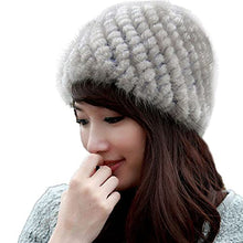 Load image into Gallery viewer, Fur Story Women&#39;s Knitted Fur Hat for Winter Warm Fur Beanie Hat with Mink Fur