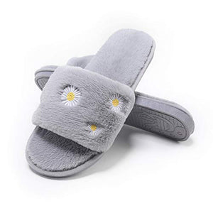 Fur Story FS20S08 Women's Furry Slippers Memory Foam Fur Slippers Daisy Open Toe House Slippers