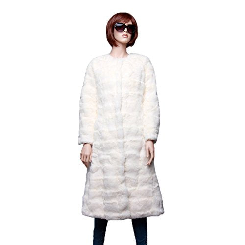 fur story Women's Long Fur Coat with Real Rabbit Fur Thick Warm Coat Full Sleeve O Neck