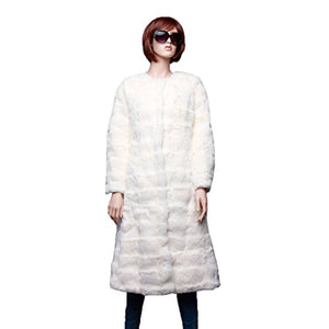 fur story Women's Long Fur Coat with Real Rabbit Fur Thick Warm Coat Full Sleeve O Neck