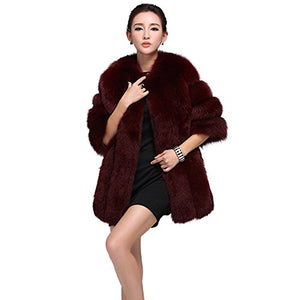 fur story Women's Real Fox Coat 3/4 Sleeve Leather Joint