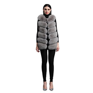 Fur Story Women's Fur Vest with Real Fox Fur Thick Warm Vest Sleeveless O Neck