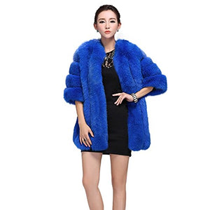 fur story Women's Real Fox Coat 3/4 Sleeve Leather Joint