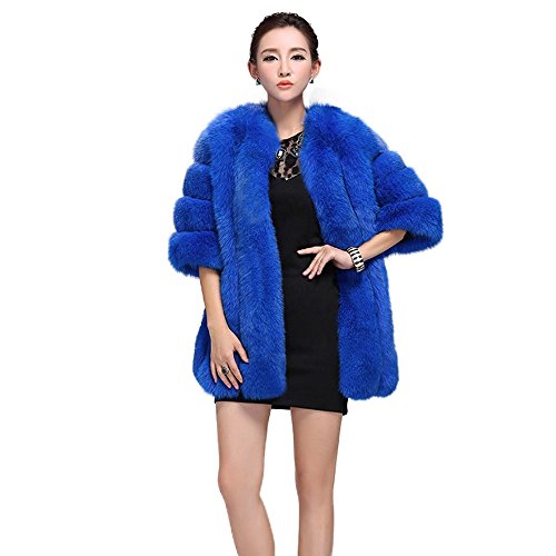 fur story Women's Real Fox Coat 3/4 Sleeve Leather Joint