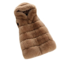 Load image into Gallery viewer, fur story Women&#39;s Fur Vest Hoodie with Real Fox Fur Thick Warm Vest with Hood Sleeveless
