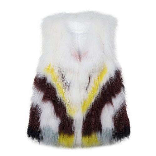 Fur Story Women's Knitted Fur Vest with Real Fox Fur Thick Warm Vest Sleeveless V Neck