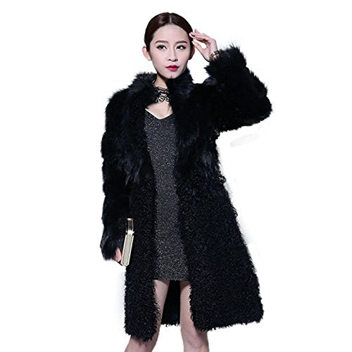 Fur Story Women's Long Real Fox Fur with Real Lamb Fur Hem Full