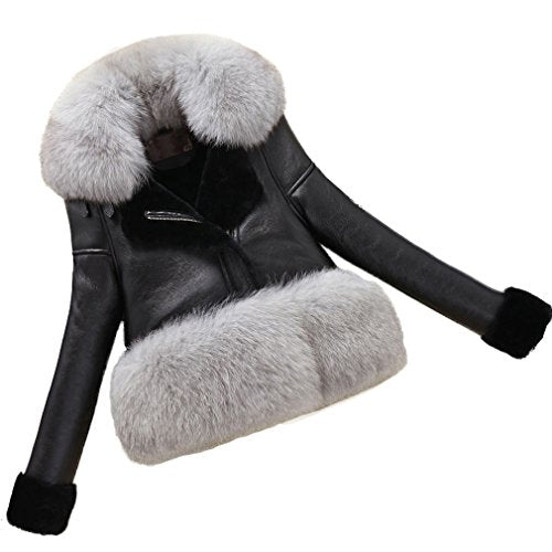 Women's Genuine Sheep Leather Jacket with Fox Fur Collar Lamb Fur Lining Double-Faced Fur - Fur Story