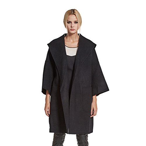 Fur Story Women's Long Double Faced Cashmere Coat Handmade Fashion Ladies Coat 3/4 Sleeve