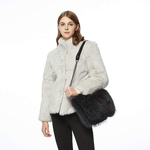 Fur Story Women's Winter Black Racoon Fur Handbag Leather Ladies Shoulder Bag