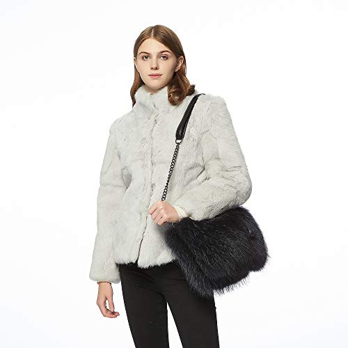 Fur Story Women's Winter Black Racoon Fur Handbag Leather Ladies Shoulder Bag