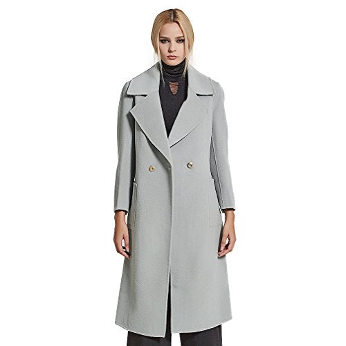 Fur Story Women's Long Double Faced Cashmere Coat Handmade Fashion Ladies Double Breasted Coat Full Sleeve