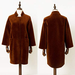 Women's Lamb Shearing Fur Coat Winter Coat 3/4 Sleeve Stand up Collar(6,Caramel)