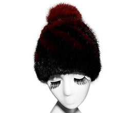 Load image into Gallery viewer, Fur Story Women&#39;s Knitted Real Mink Fur Beanie Hat with Fox Fur Pom Pom Skullies Hat