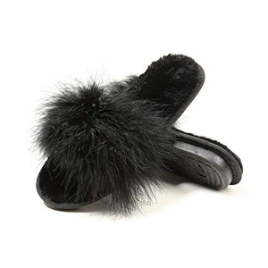 Fur Story FS19S12 Women's Furry Fur Slippers Memory Foam House Slippers Cozy Open Toe House Shoes