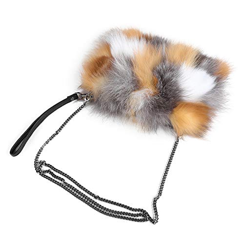 Women's Fox Fur Clutch Purses Evening Clutch Crossbody Shoulder Bag Wedding Party Wristlet Handbag with Chain